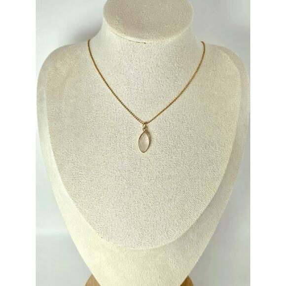 Bezel Clear Faceted Quartz Marquise Necklace Pendant Gold Filled Bead Chain - Picture 2 of 6